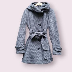 Grey knit belted trench coat by Gallery